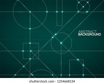 Abstract neon background of engineering drawing. Technological wallpaper made with circles and lines. Geometric design. Vector