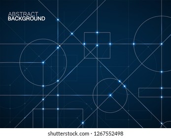 Abstract neon background of engineering drawing. Technological wallpaper made with circles and lines. Geometric design. Vector