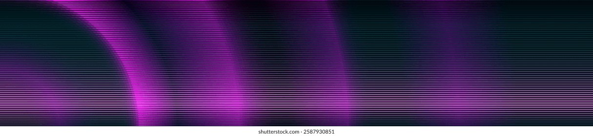 abstract neon background in the form of a narrow horizontal decorative panel in violet-blue shades, for decorating rooms, surfaces and scenes in an abstract style