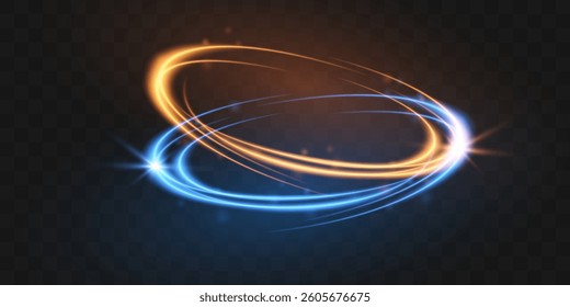 Abstract neon background. Glow effect. Blue gold green round transparent light effect. Vector illustration.