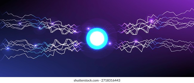 Abstractas fondo de neón con centro brillante y ondas de luz dinámica.