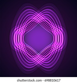 Abstract neon background with glowing  lines, magic purple light.  Fractal objects. Banner, poster, flyer template design with place for text. Vector illustration.