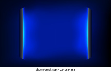 Abstract neon background. Lights line, luminous rays, neon magic sword. Motion shine blue.