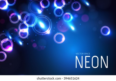 Abstract Neon Background. Shining Circle Design with Meteors. Vector illustration.