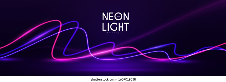 Abstract neon background with shining wires. Motion design. Magic empty space.