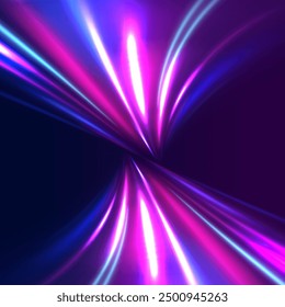 Abstractas fondo de neón con alambres brillantes. Diseño de movimiento. Espacio mágico vacío. Concepto de tecnología de alta velocidad panorámica, fondo abstracto ligero.