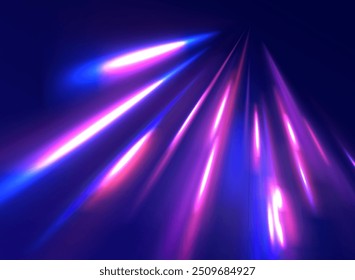 Abstract neon background with shining wires. Motion design. Magic empty space. Panoramic high speed technology concept, light abstract background.