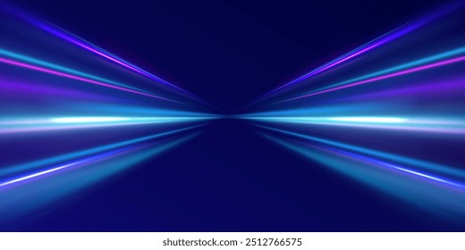 Abstrakter Neonhintergrund mit leuchtenden Drähten. Bewegungsdesign. Magischer leerer Raum. Panorama-High-Speed-Technologie-Konzept, heller abstrakter Hintergrund.