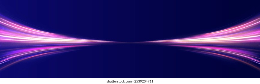 Abstractas fondo de neón con alambres brillantes. Diseño de movimiento. Espacio mágico vacío. Concepto de tecnología de alta velocidad panorámica, fondo abstracto ligero.