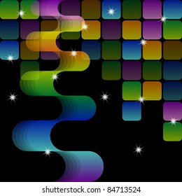 Abstract neon background with stars and waves. Vector illustration. eps10