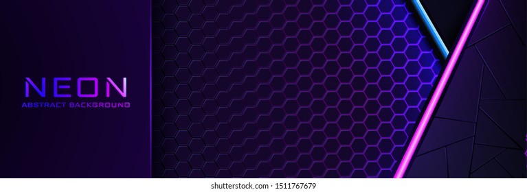 Abstract neon background with violet light, line and texture. Vector banner design