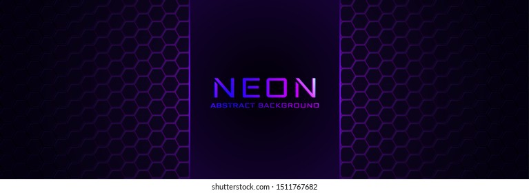 Abstract neon background with violet light, line and texture. Vector banner design