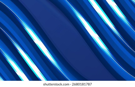 Abstract neon background with wavy lines or glowing waves, dark blue tone wall, bright border with LED lamps, futuristic wallpaper, cover art pattern, elegant banner texture, luxury.