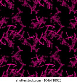 Abstract neon black background with different lines in bright pink color. Bright and colorful, 90s style. Vector seamless pattern with blurred effect can be used as backdrop, print or wallpaper