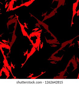 Abstract neon black background with different lines in bright red color. Bright and colorful, 80s and 90s style. Vector seamless pattern with blurred effect can be used as backdrop, print or wallpaper