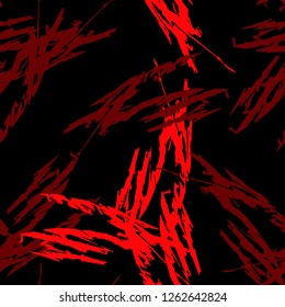 Abstract neon black background with different lines in bright red color. Bright and colorful, 80s and 90s style. Vector seamless pattern with blurred effect can be used as backdrop, print or wallpaper