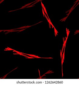 Abstract neon black background with different lines in bright red color. Bright and colorful, 80s and 90s style. Vector seamless pattern with blurred effect can be used as backdrop, print or wallpaper