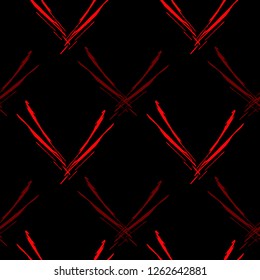 Abstract neon black background with different lines in bright red color. Bright and colorful, 80s and 90s style. Vector seamless pattern with blurred effect can be used as backdrop, print or wallpaper
