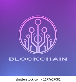 Abstract neon blockchain background. Abstract digital crypto currency element.
