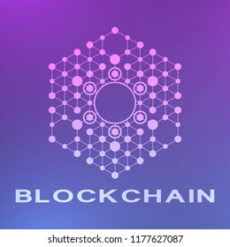 Abstract neon blockchain background. Abstract digital crypto currency element.