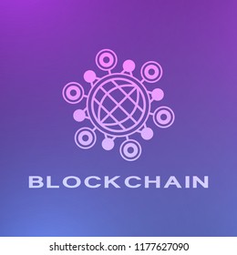 Abstract neon blockchain background. Abstract digital crypto currency element.