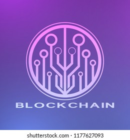 Abstract neon blockchain background. Abstract digital crypto currency element.