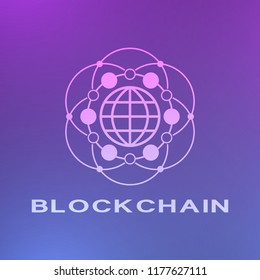 Abstract neon blockchain background. Abstract digital crypto currency element.