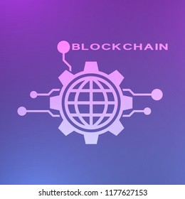 Abstract neon blockchain background. Abstract digital crypto currency element.