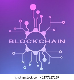 Abstract neon blockchain background. Abstract digital crypto currency element.