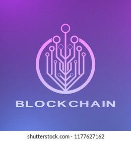 Abstract neon blockchain background. Abstract digital crypto currency element.