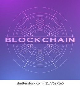 Abstract neon blockchain background. Abstract digital crypto currency element.