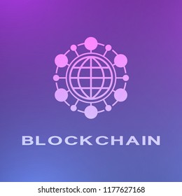 Abstract neon blockchain background. Abstract digital crypto currency element.