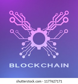 Abstract neon blockchain background. Abstract digital crypto currency element.