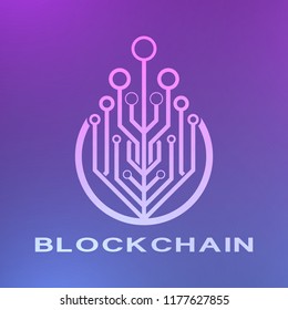 Abstract neon blockchain background. Abstract digital crypto currency element.
