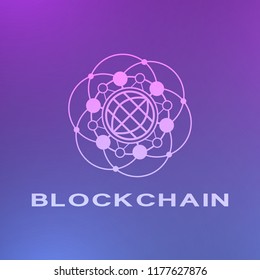 Abstract neon blockchain background. Abstract digital crypto currency element.