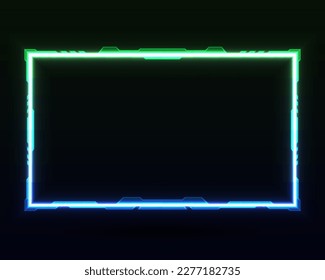 Abstract neon blue and green game gui stream overlay screen frame border template