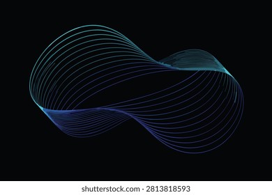 Abstract neon blue and green infinity wave lines on black background