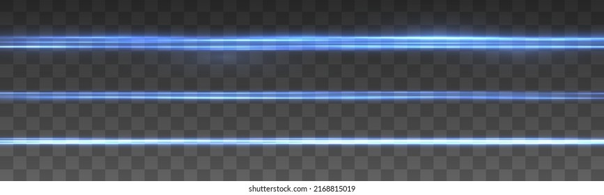 Abstract Neon Blue Lights Lines On Transparent Background. Luminous Abstract Sparkling Lined Background. Glowing Line. Laser Beams, Horizontal Blue Light Rays Streaks. Vector Illustration.