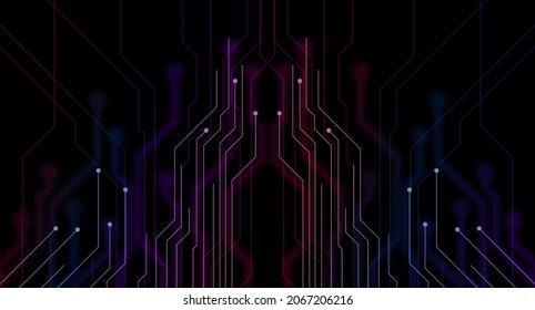 Abstract Neon Blue Purple Tech Circuit Board Lines Sci-fi Design. Futuristic Computer Chip Background. Vector Illustration