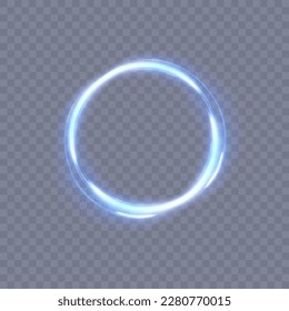 Abstract neon blue ring. A bright plume of luminous rays swirling in a fast spiraling motion. Light golden swirl. Curve gold line light effect. Vector