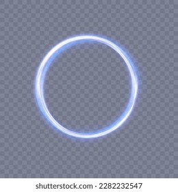 Abstract neon blue ring. A bright plume of luminous rays swirling in a fast spiraling motion. Light golden swirl. Curve gold line light effect. Vector	
