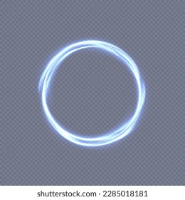 Abstract neon blue ring. A bright plume of luminous rays swirling in a fast spiraling motion. Light golden swirl. Curve gold line light effect. Vector	
