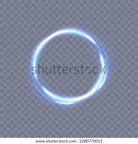 Abstract neon blue ring. A bright plume of luminous rays swirling in a fast spiraling motion. Light golden swirl. Curve gold line light effect. Vector