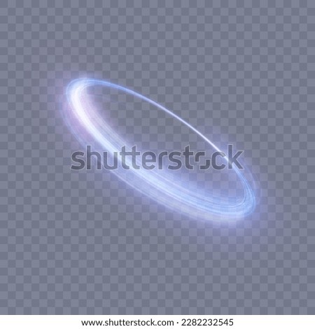 Abstract neon blue ring. A bright plume of luminous rays swirling in a fast spiraling motion. Light golden swirl. Curve gold line light effect. Vector	
