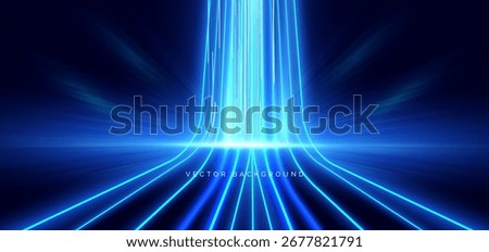 Abstract neon blue speed vertical light on dark blue background. Speed movement, hitech communication, business growth. vector illustration