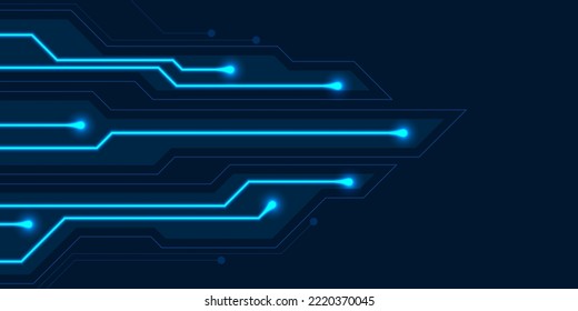 Abstract neon blue tech circuit board lines sci-fi background. Futuristic computer chip vector design