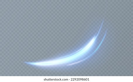 Abstract neon blue tone ring. A bright plume of luminous rays swirling in a fast spiraling motion. Light cool whirl. Light effect blue curve line. Vector