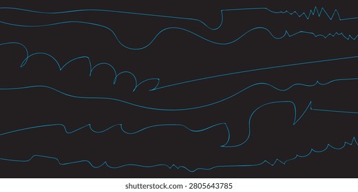 Abstract neon blue wave lines flow across a black background, evoking soundwaves, rhythm, and futuristic motion. Minimalist, modern design ideal for technology, music, audio, digital media, and background uses.