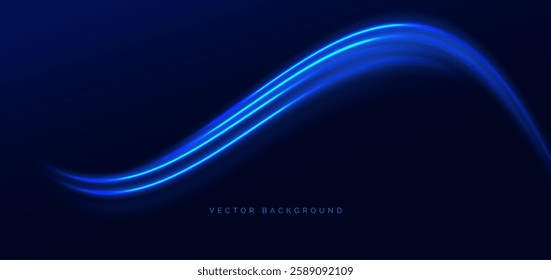 Abstract neon blue wave rays on dark blue background. Speed motion moving concept. Vector illustration