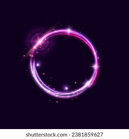 Abstract neon blue-violet ring. A bright plume of luminous rays swirling in a fast spiraling motion. Light golden swirl. Curve gold line light effect. Vector	